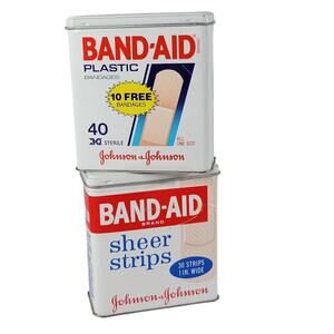 Band-Aid Tin Set, Collectible 1" 40 Plastic and 30 Sheer Strips Lot of 2 Vintage